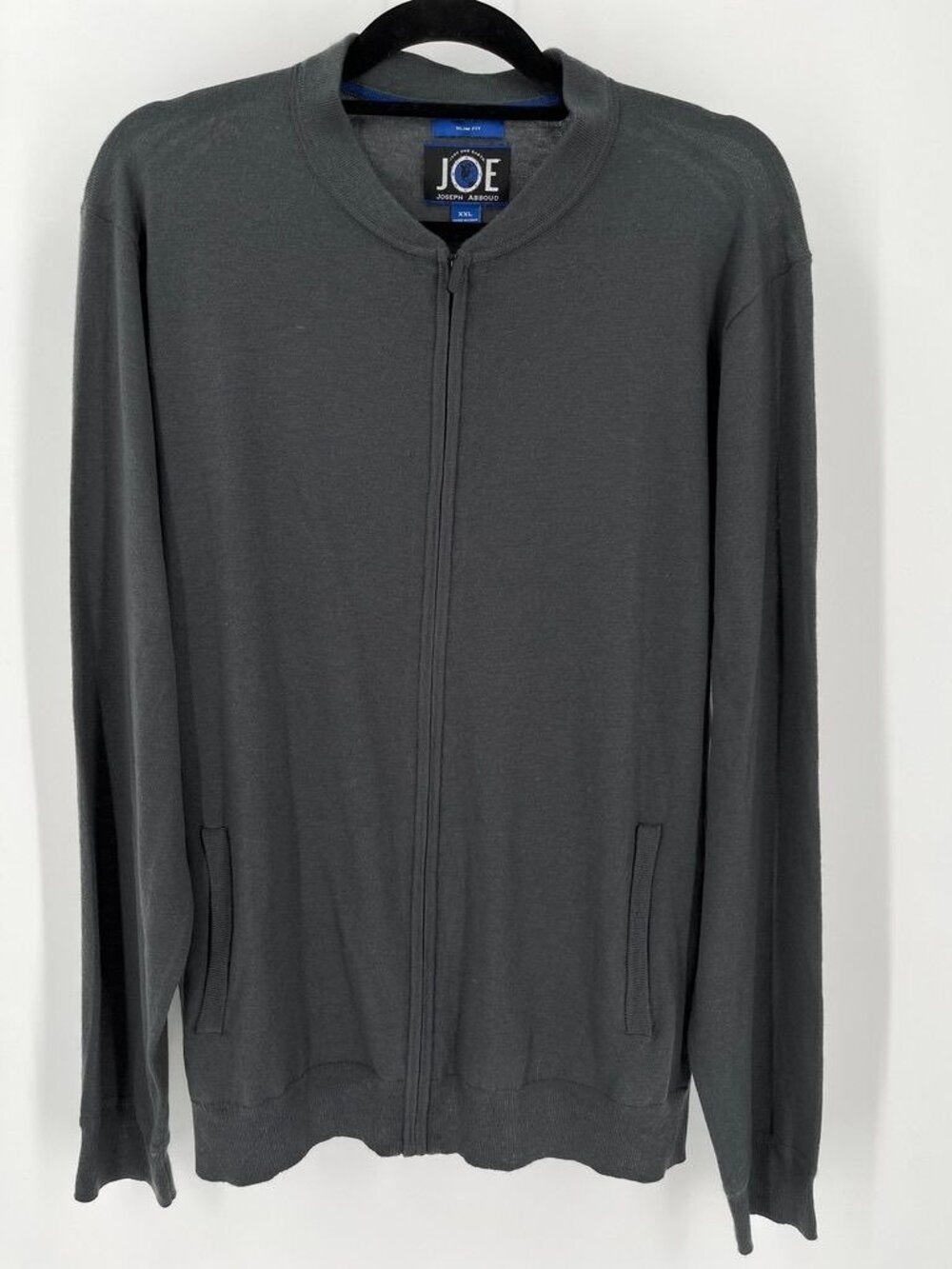 Joe Joseph Abboud Full Zip Lightweight Knit Sweater Size XXL Grey  Slim Fit